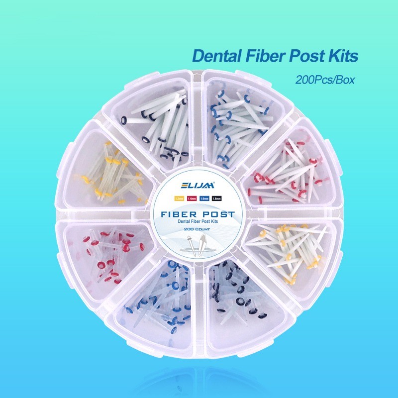 200pcs Dental Quartz Fiber Post Kit 8 Sizes Straight & Screw Threaded Posts Endo