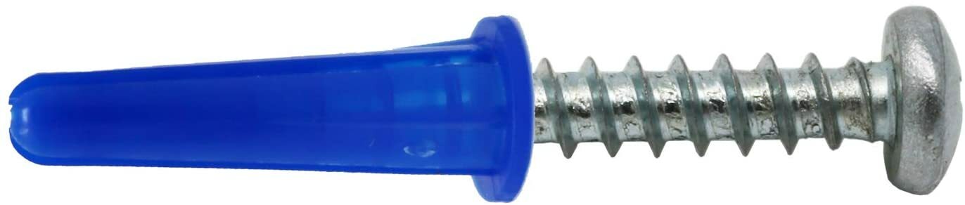 Conical Plastic Anchors 1/4″ #10-#12 x 1″ Blue, Red, White or Clear, Made in USA