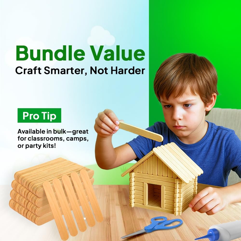 Jumbo Birchwood Craft Sticks, 6 x 3/4 inches, Natural, 500 Count, Made in USA
