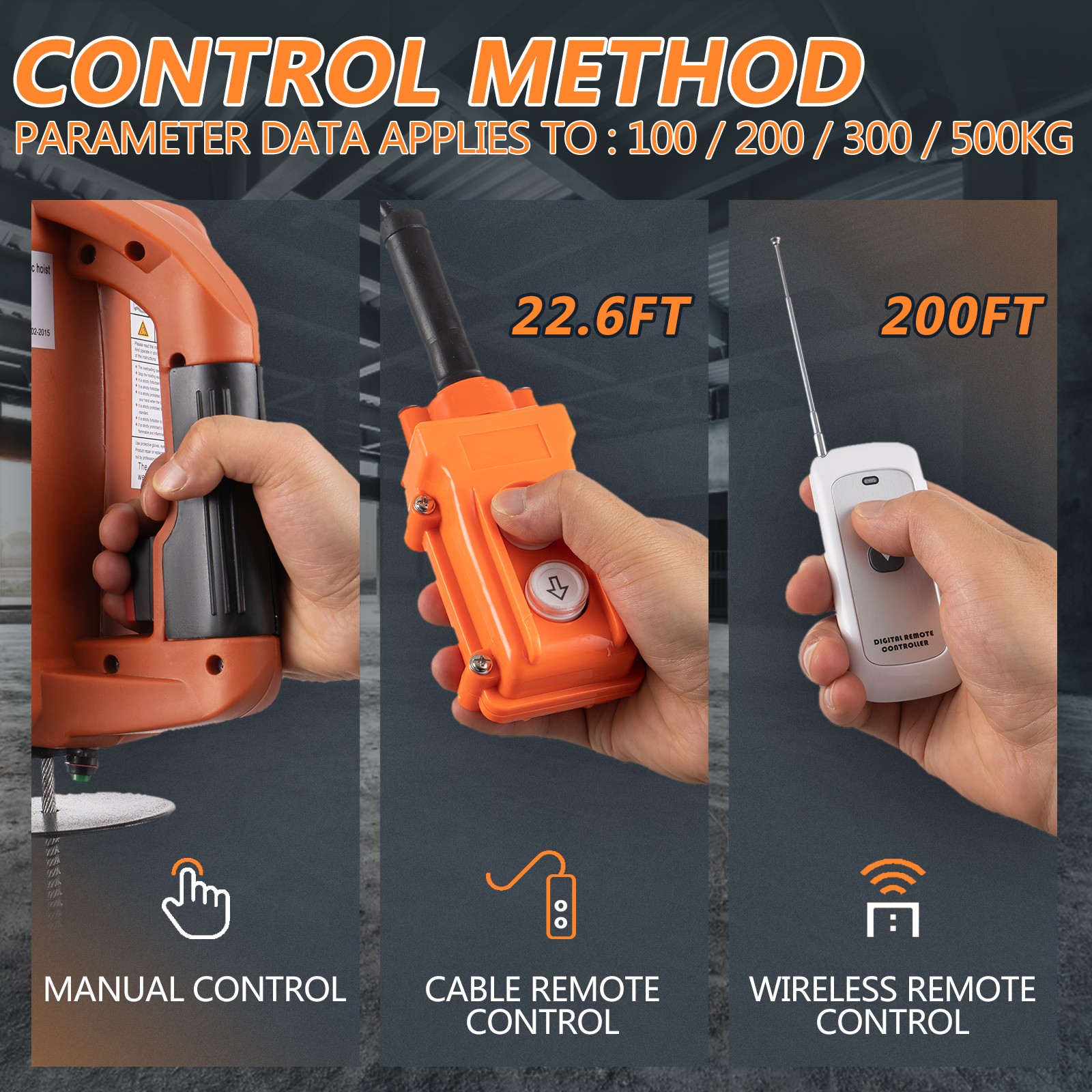 3 in 1 Portable Electric Hoist Winch 1100lbs Wired/Wireless Remote Control Crane