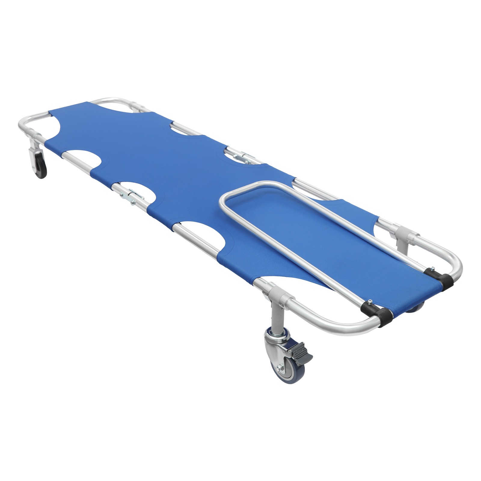 350lbs Folding Stretcher for Medical Emergency with Trolley 4 Wheels & Straps