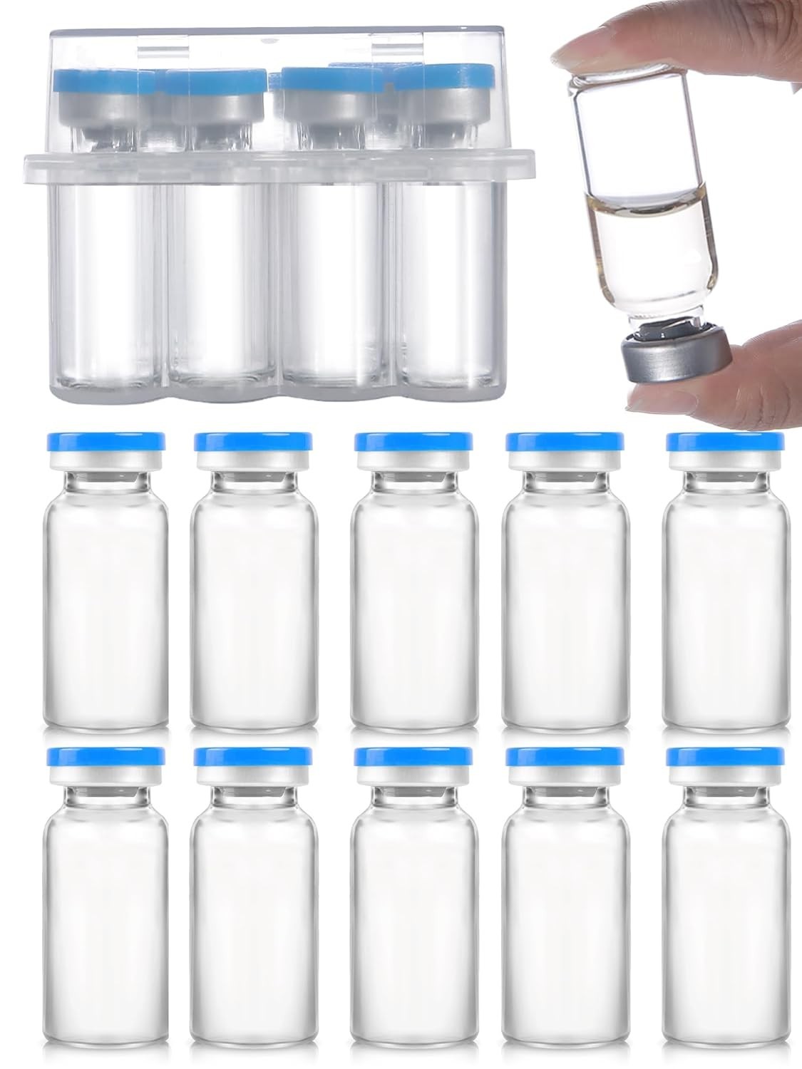 Pack of 10 Sterile 20ml Borosilicate Glass Vials with Innovative Injection Ports