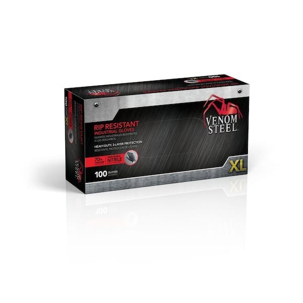 Venom Steel Nitrile Gloves XL Black Heavy Duty Disposable 6mil Mechanic 100-Pack