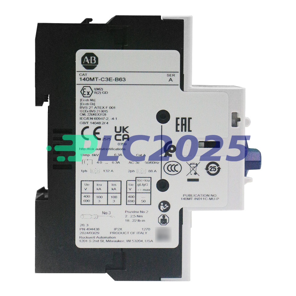 Allen Bradley 140MT-C3E-B63 C Frame, 4 – 6.3A,Motor Protection Circuit Breaker