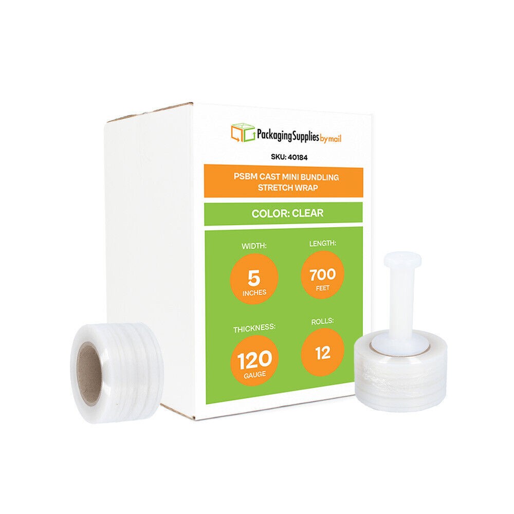 12 Rolls Clear 5″ x 700 Ft x 120 Ga Mini Pallet Wrap Stretch Film Made In Usa