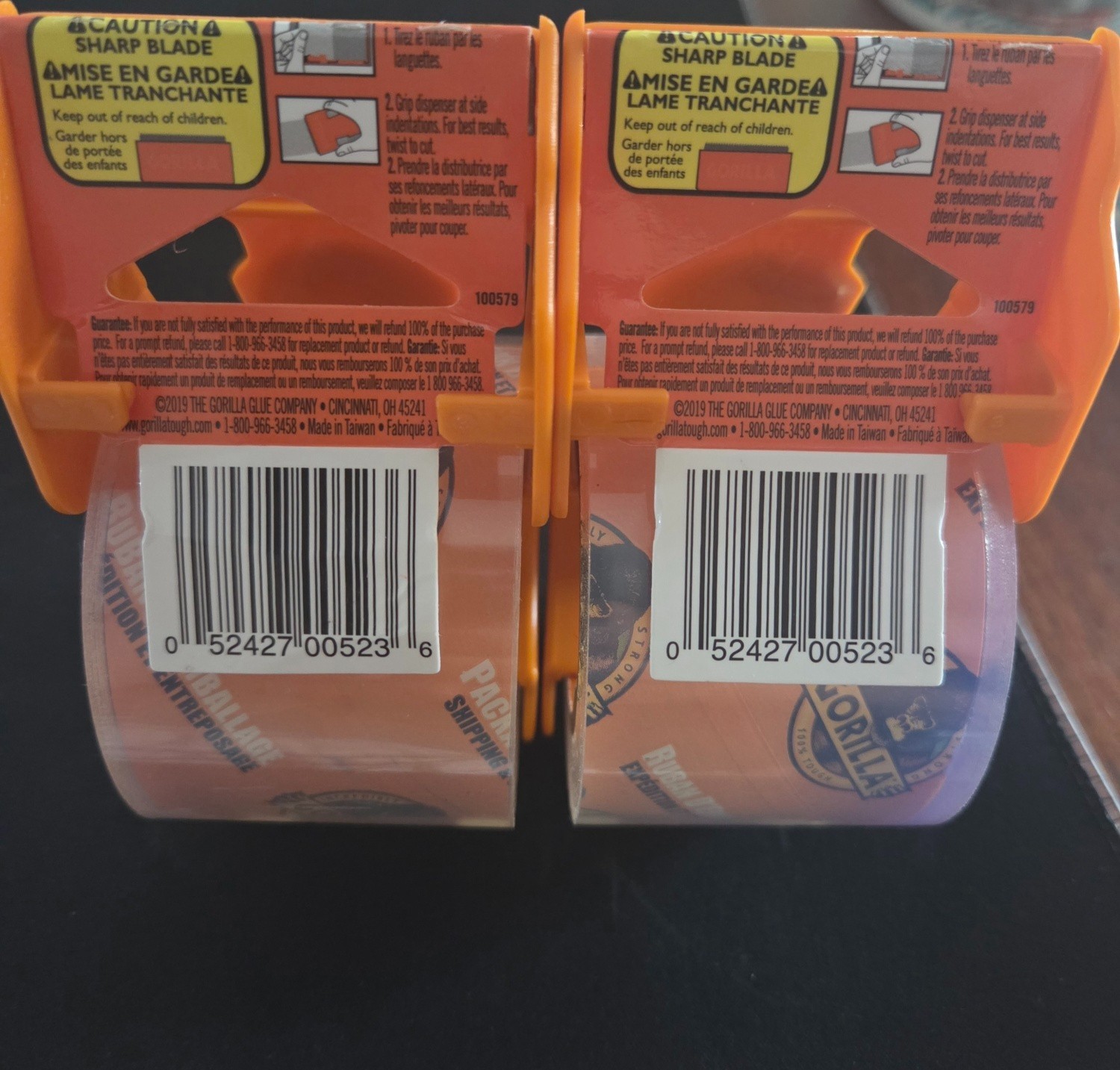 Gorilla Heavy Duty Packing Tape w Dispenser, 1.88″ x 25 yds., Clear, 2/Pack -NEW