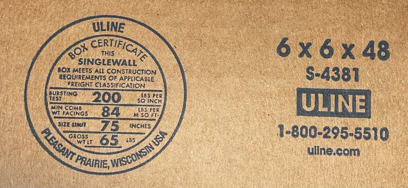 6″ x 6″ x 48″ Cardboard Corrugated Box – SINGLE BOX – TALL
