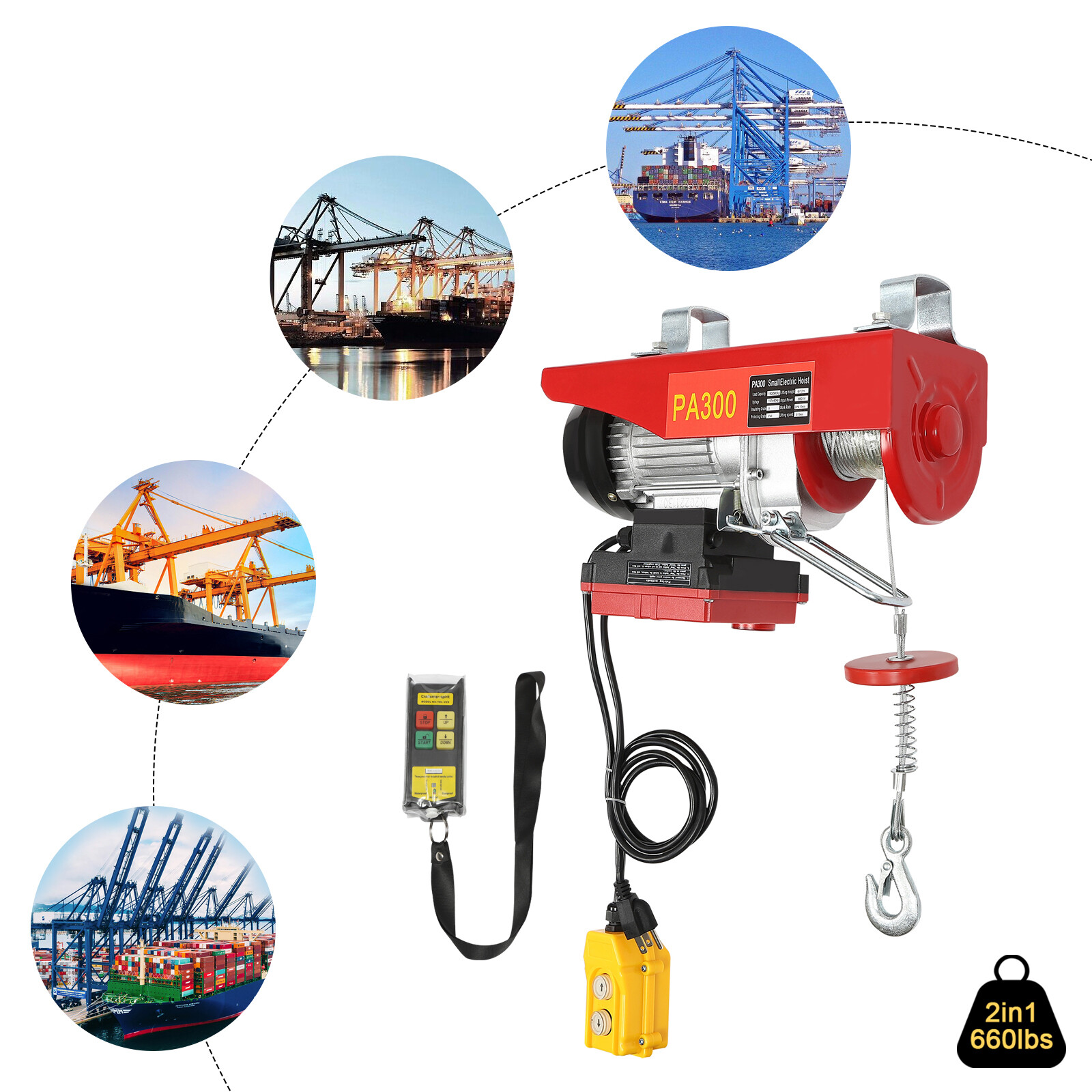 2-In-1 Electric Hoist Warehouses Single/Double Slings 660lbs Electric Lift Winch
