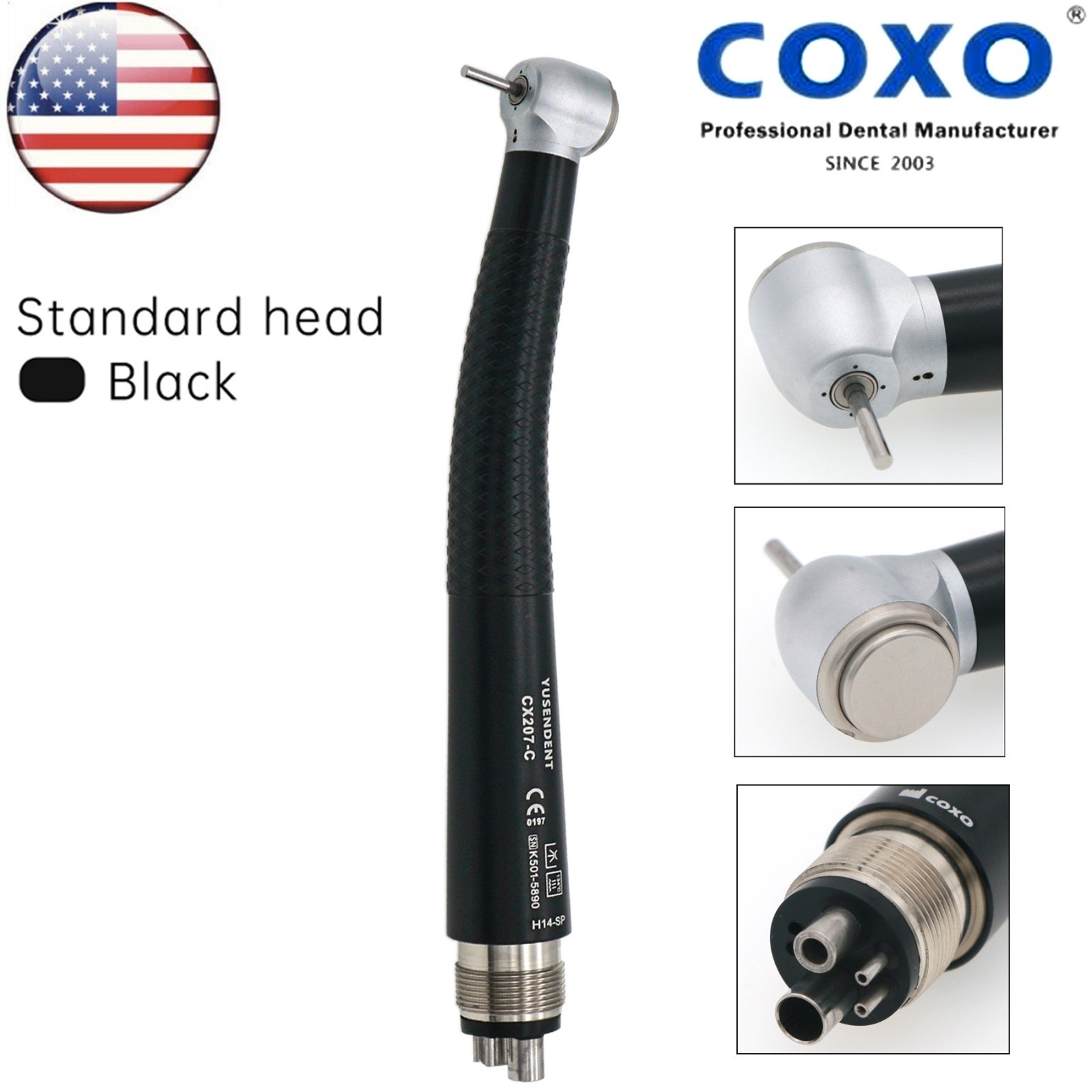 US COXO Dental High Speed Handpiece Air Turbine Anti-retraction 4 Hole Colorful