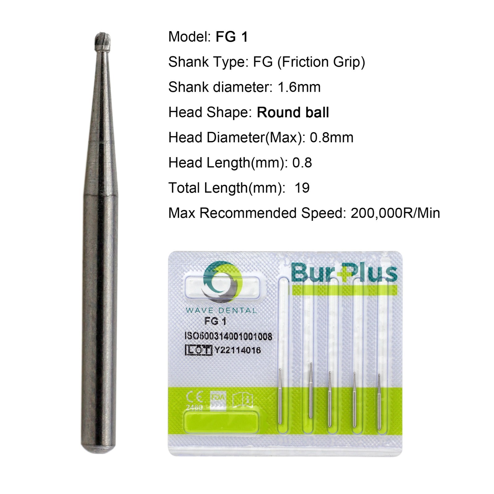 Wave Dental Surgical Burs 25mm Carbide Burs Friction Grip FG 19mm Round Pear 330