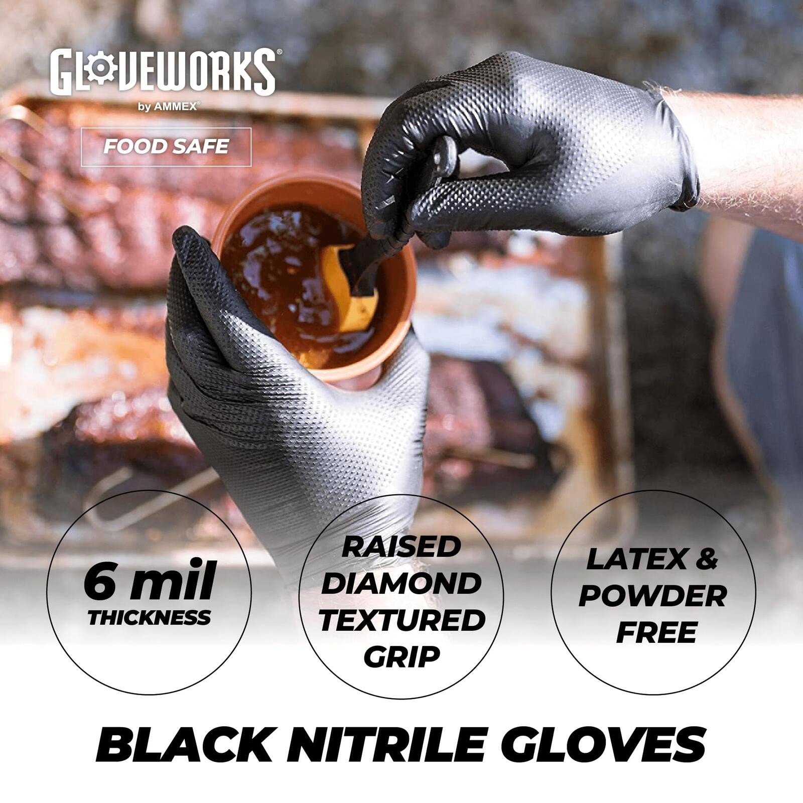 GLOVEWORKS HD Black Nitrile Industrial Disposable Gloves, 6 Mil, Latex-Free,M