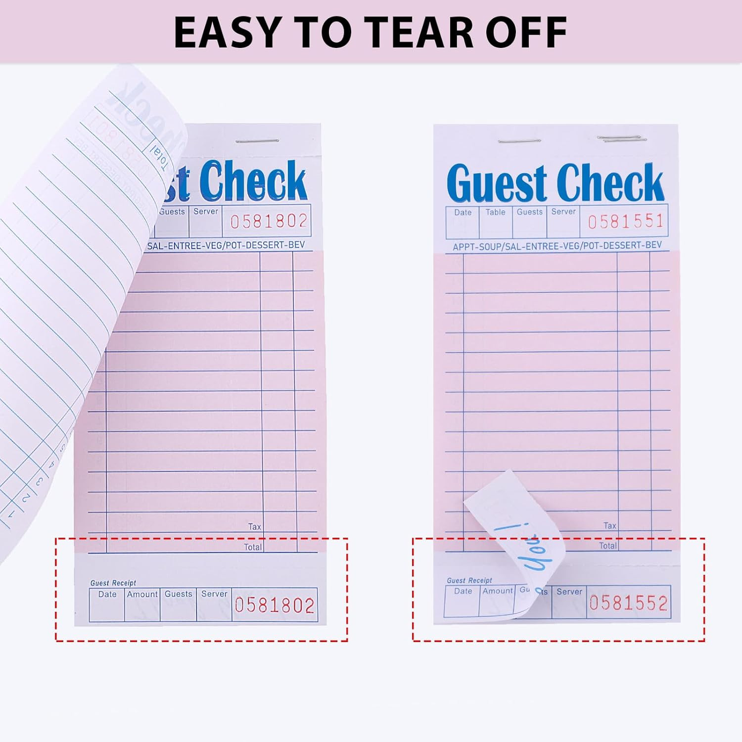 30 Pack Pink Guest Checks for Servers, Server Note Pads Waitress Check Pads with