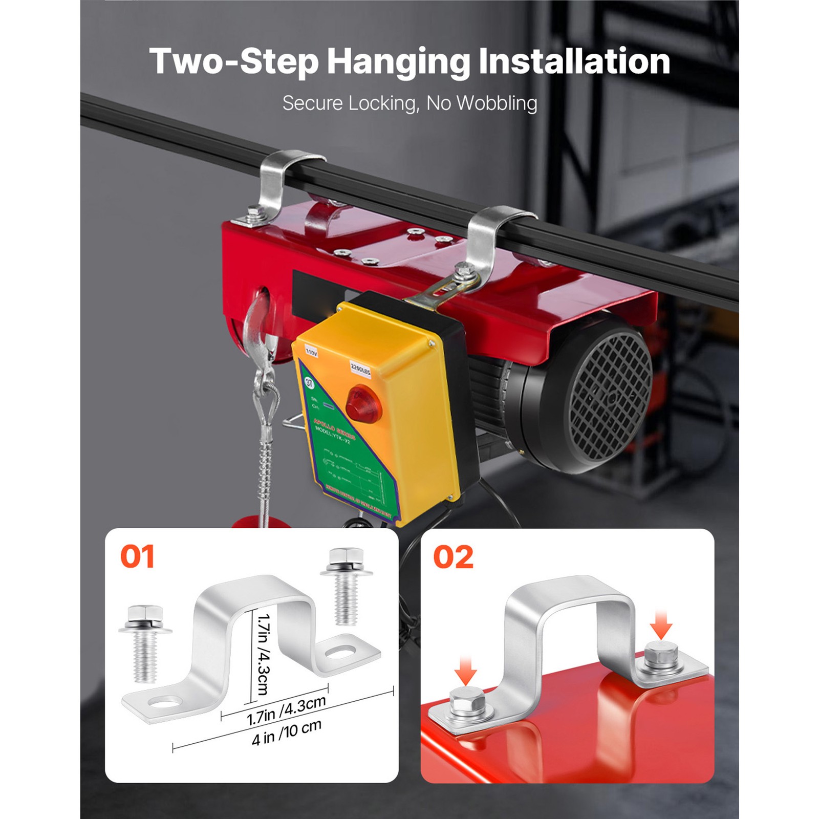 VEVOR Electric Hoist 2200lbs Crane Winch with 328ft Wireless Remote Control 110V