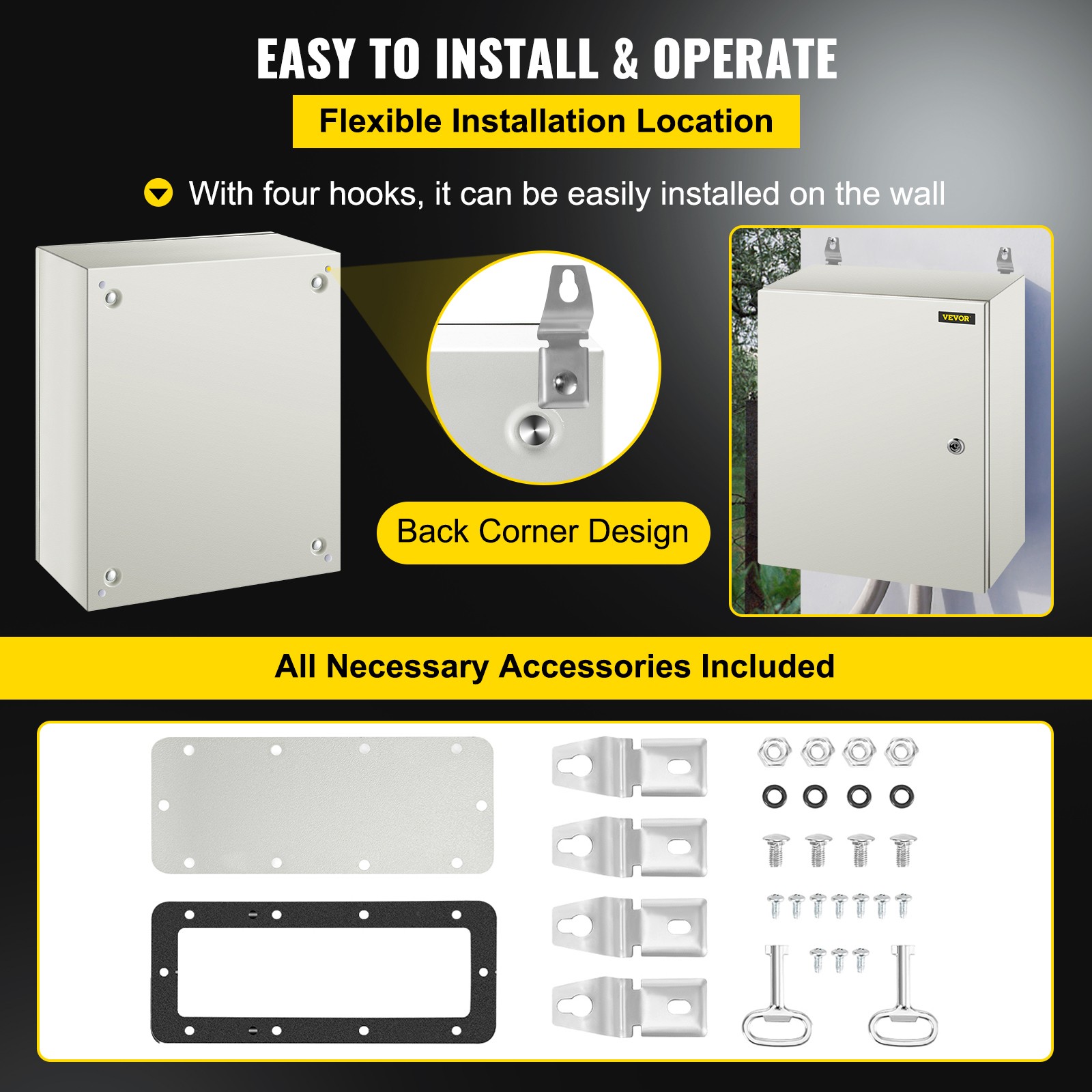 VEVOR 20x16x8” Carbon Steel Electrical Enclosure IP65 Wall Mount Junction Box