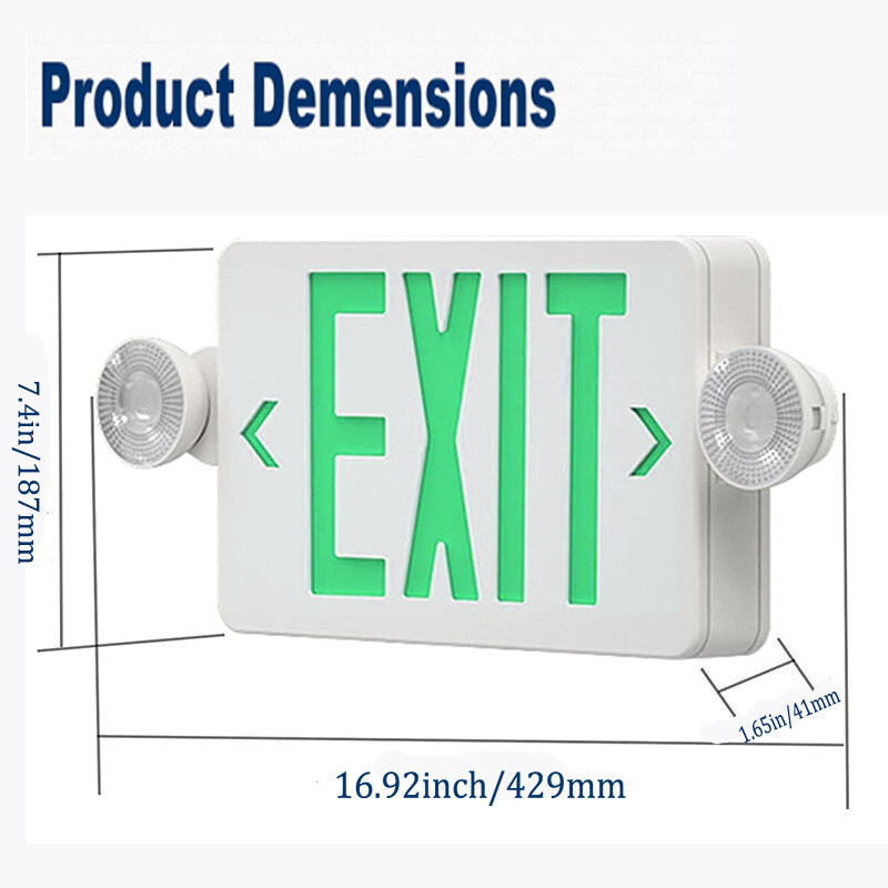 4PACK Green Exit Sign Emergency Light Combo ABS Fire Safety 90m Backup UL listed