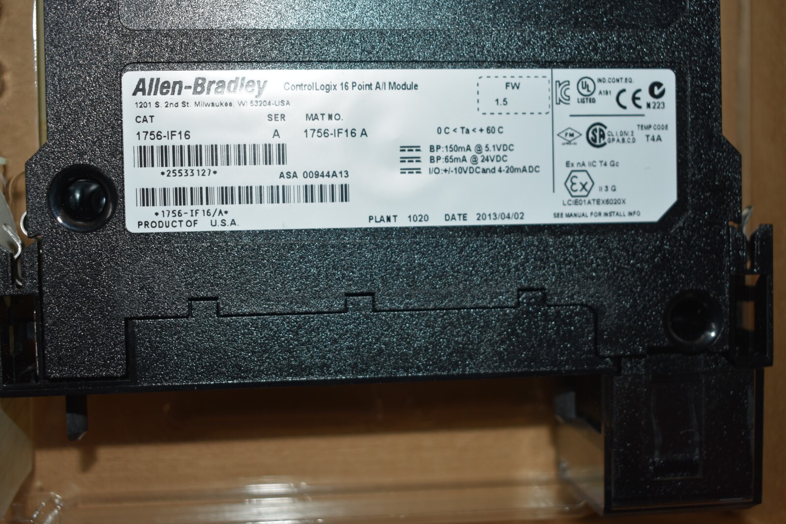 1756-IF16 ALLEN BRADLEY CONTROLLOGIX ANALOG INPUT MODULE SER A 2013
