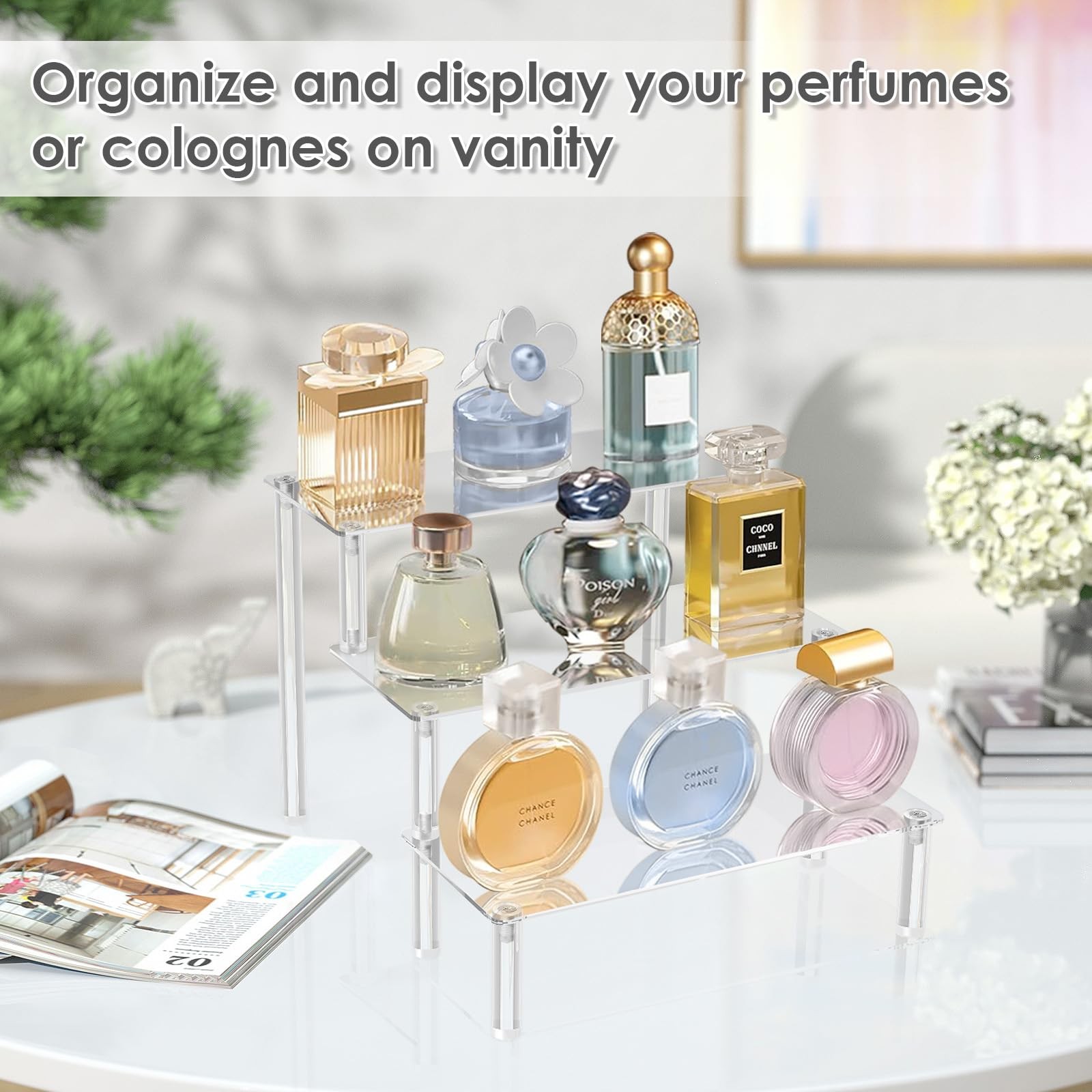 Acrylic Display Risers,Clear Display Risers Stand Small Mini Shelf 3 Tiered