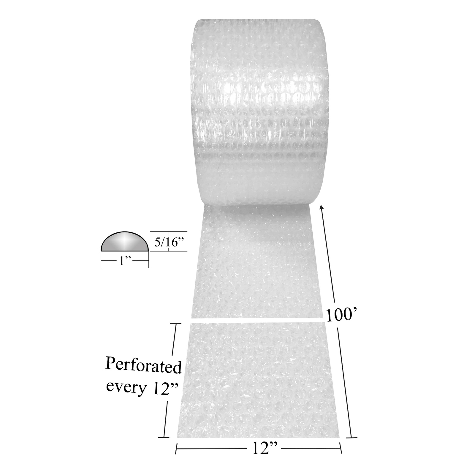 UBMOVE Bubble Roll 12″ wide x 100′ Wrap Medium 5/16″ Perforated 12″