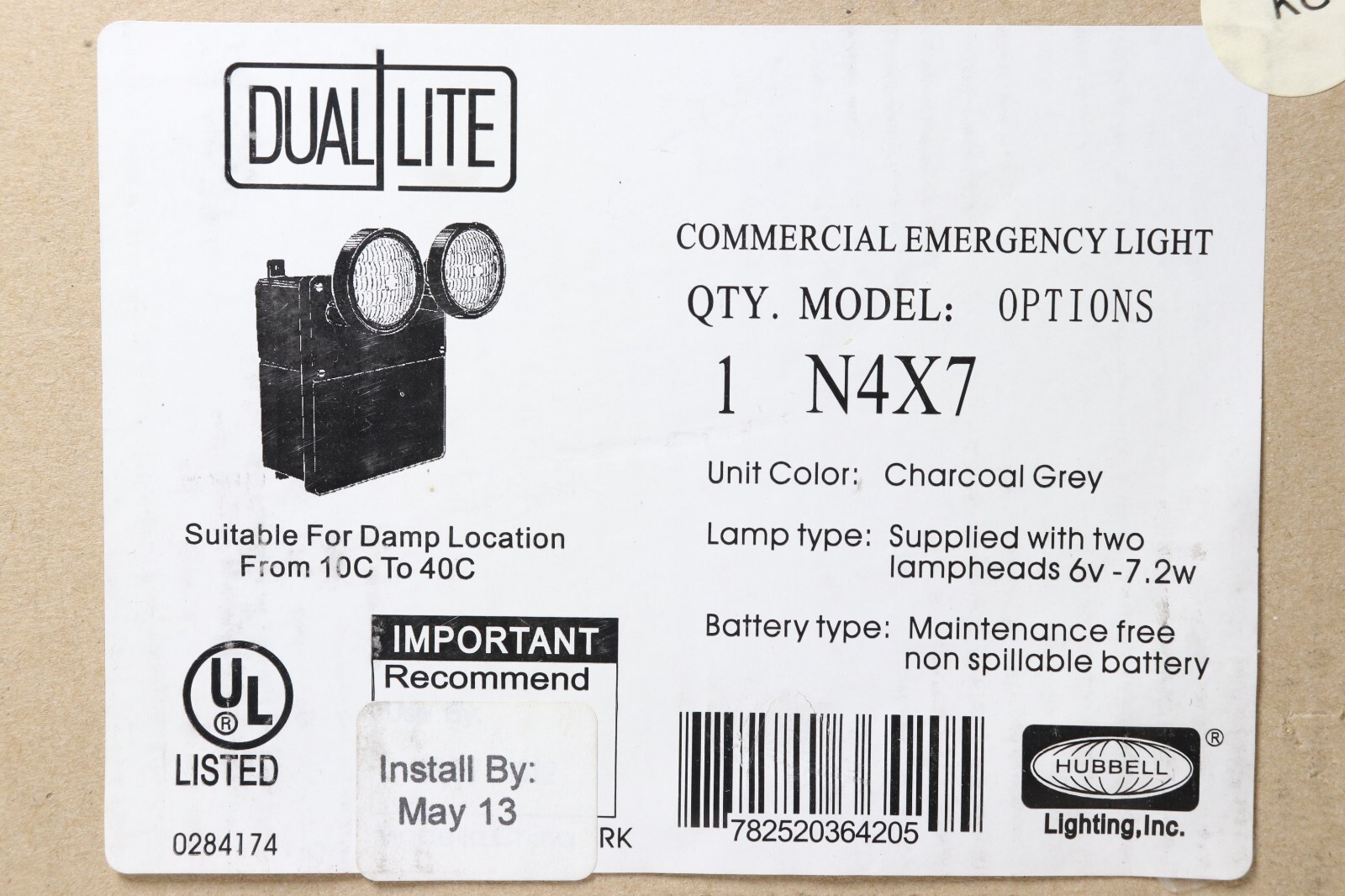 DUAL LITE N4X7 2 LAMP HEAD 6V-7.2W EMERGENCY LIGHT, SUITABLE FOR DAMP LOCATIONS