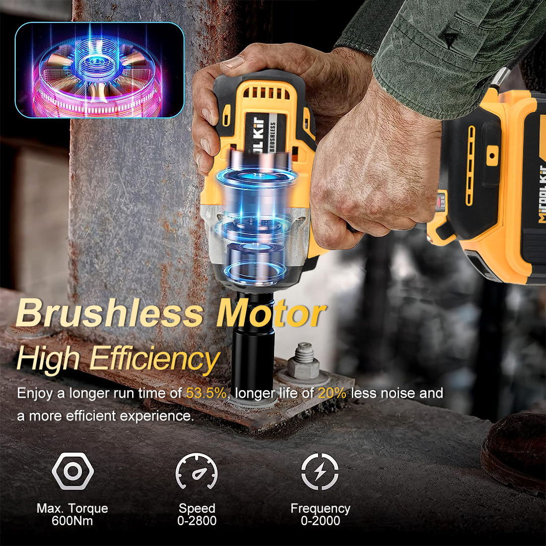 1/2″ Electric Wrench Cordless Brushless Impact Rattle Gun Drill Kit 2 Battery