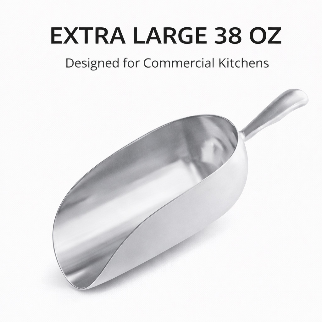 Choice 38 oz Aluminum Ice Scoop One-Piece Utility Scoop 12.75″ Handle Silver