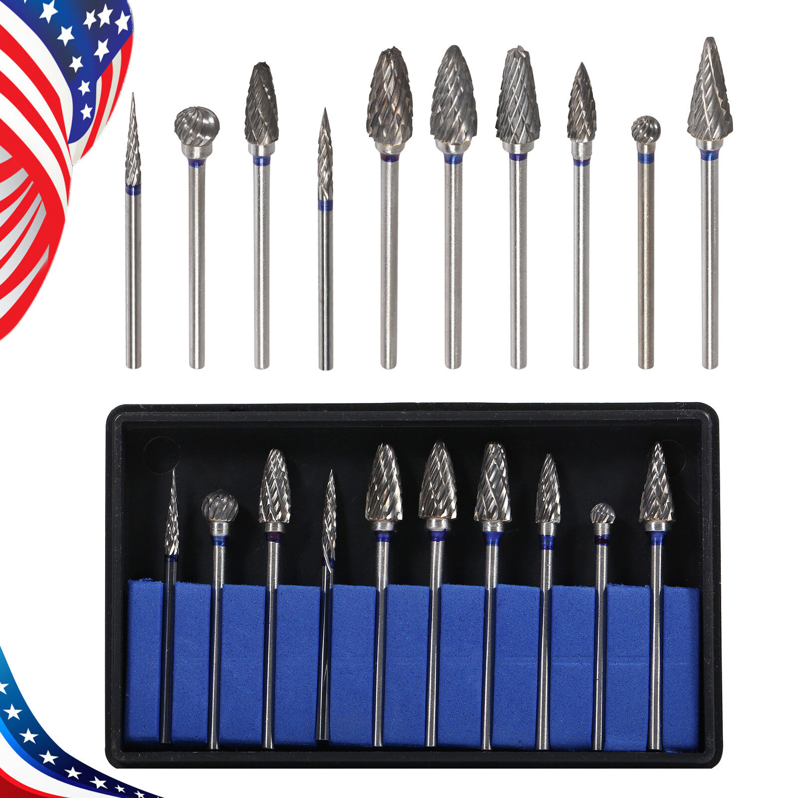 10Pcs Dental Lab 2.35MM Shank Polishing Straight Bur Drills Carbide Steel Burs