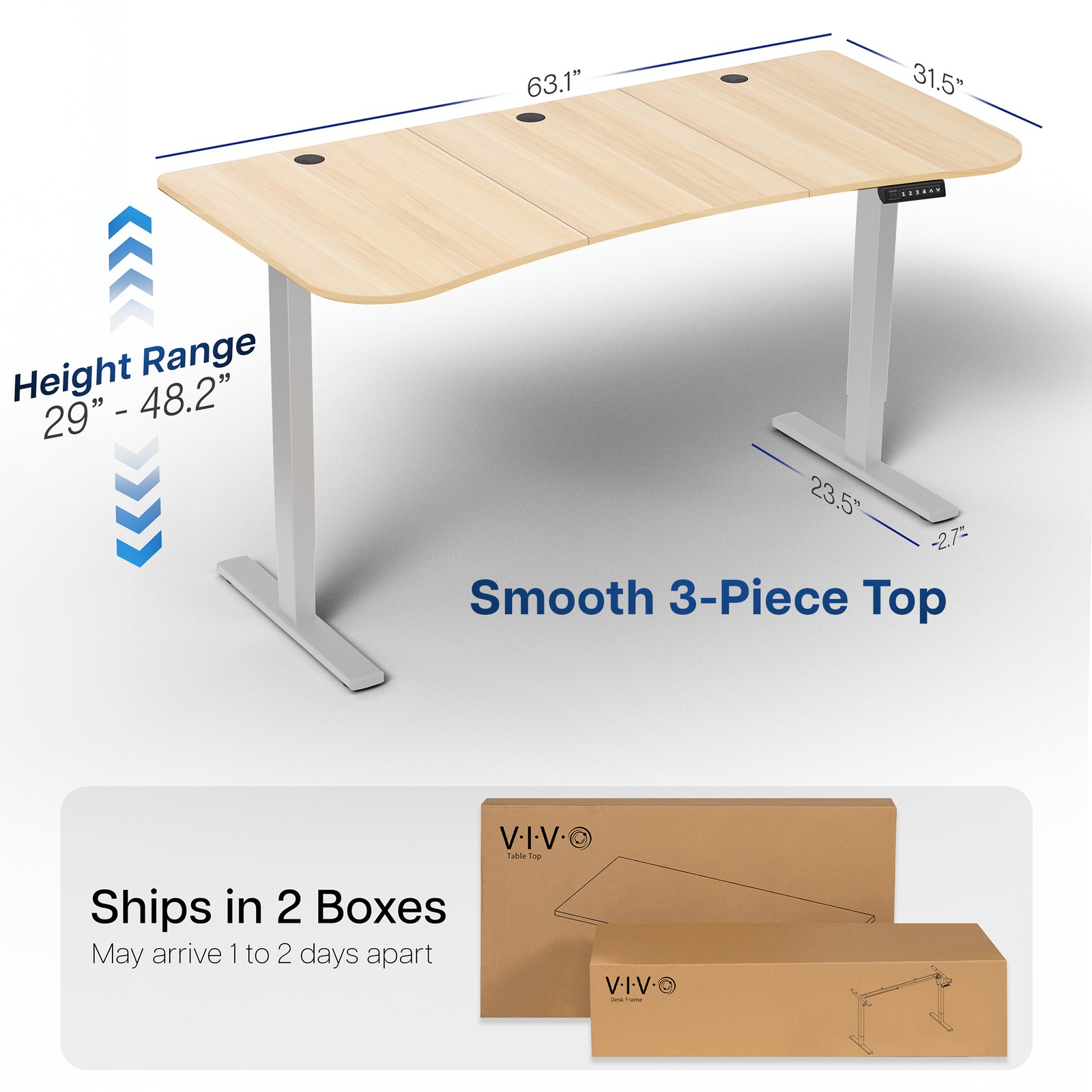 VIVO Electric 63” x 32” Stand Up Desk, Light Wood Table Top, Gray Frame