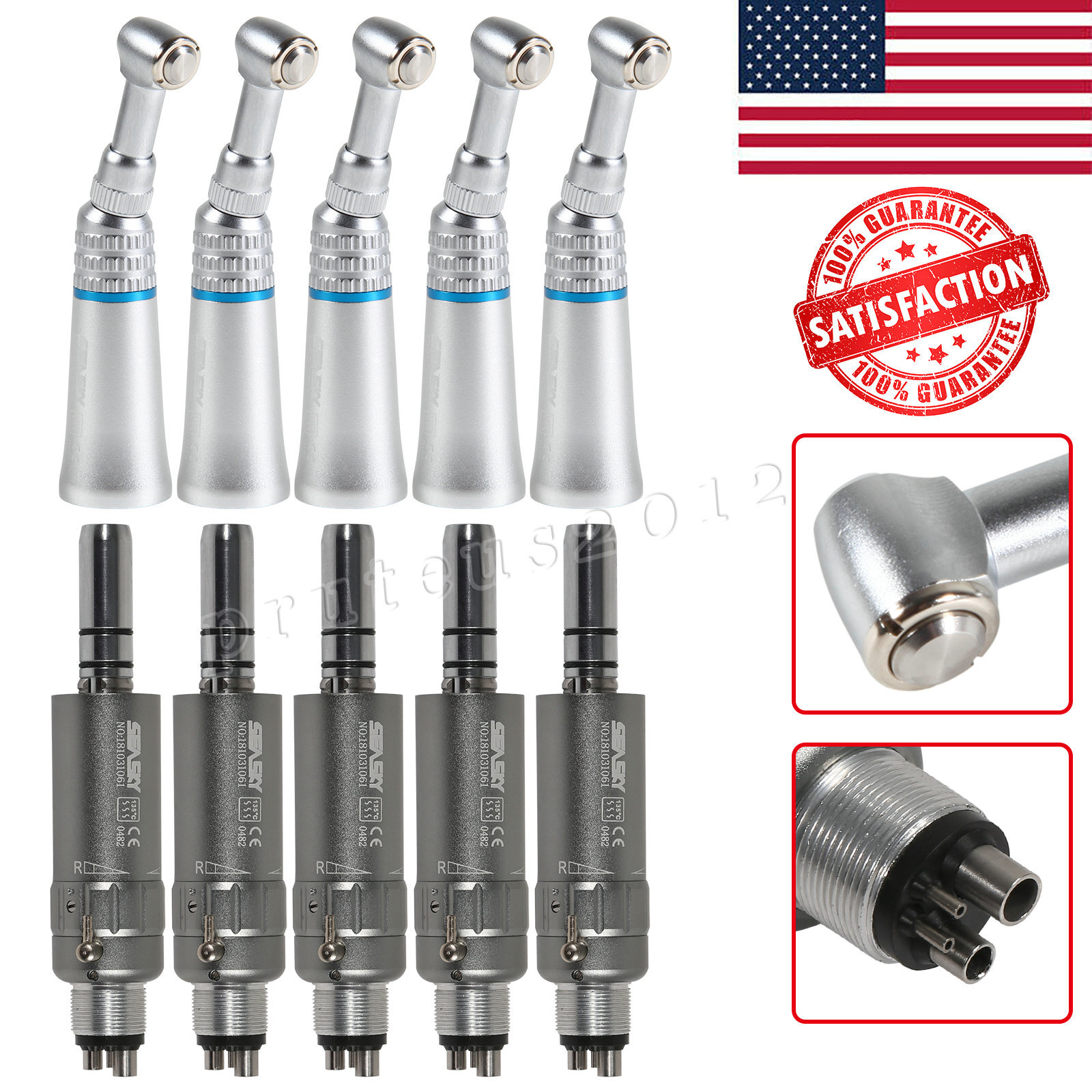 NSK Style Dental Slow Low Speed Handpiece Contra Angle Push / Air Motor 4 Holes