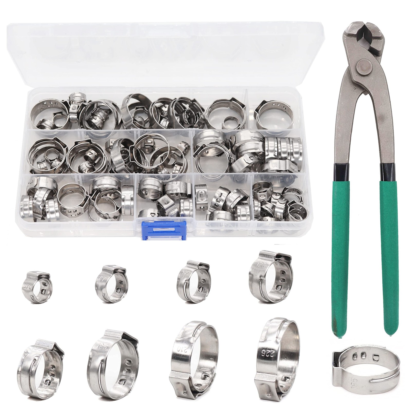 binifiMux Single Ear Hose Clamps, Oetiker Clamps, 92Pcs(6.0mm-22.6mm) Crimp P…