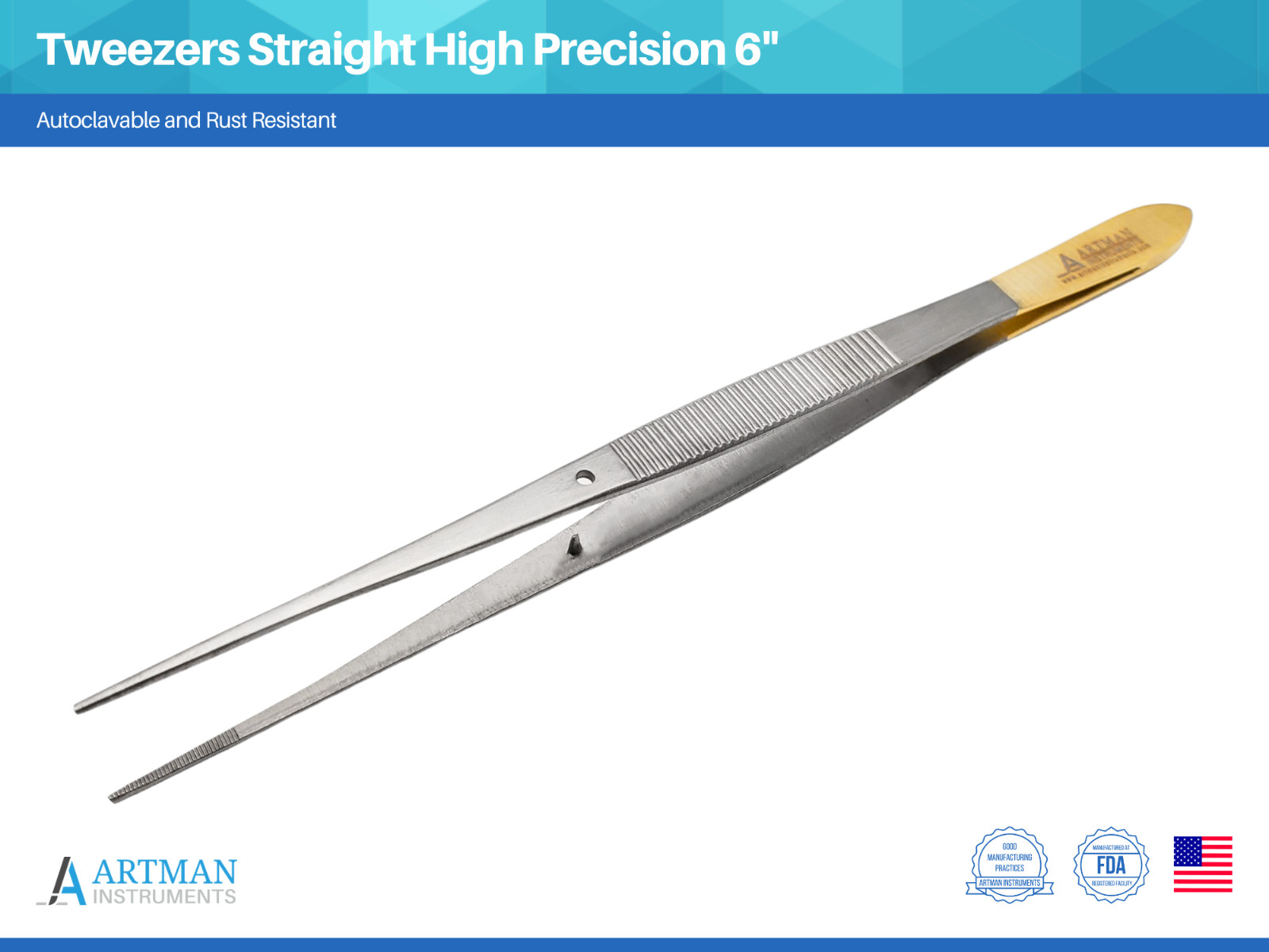 Surgical Tweezers Straight Lab Tweezers Forceps 6” Thumb Serrated Forceps ARTMAN