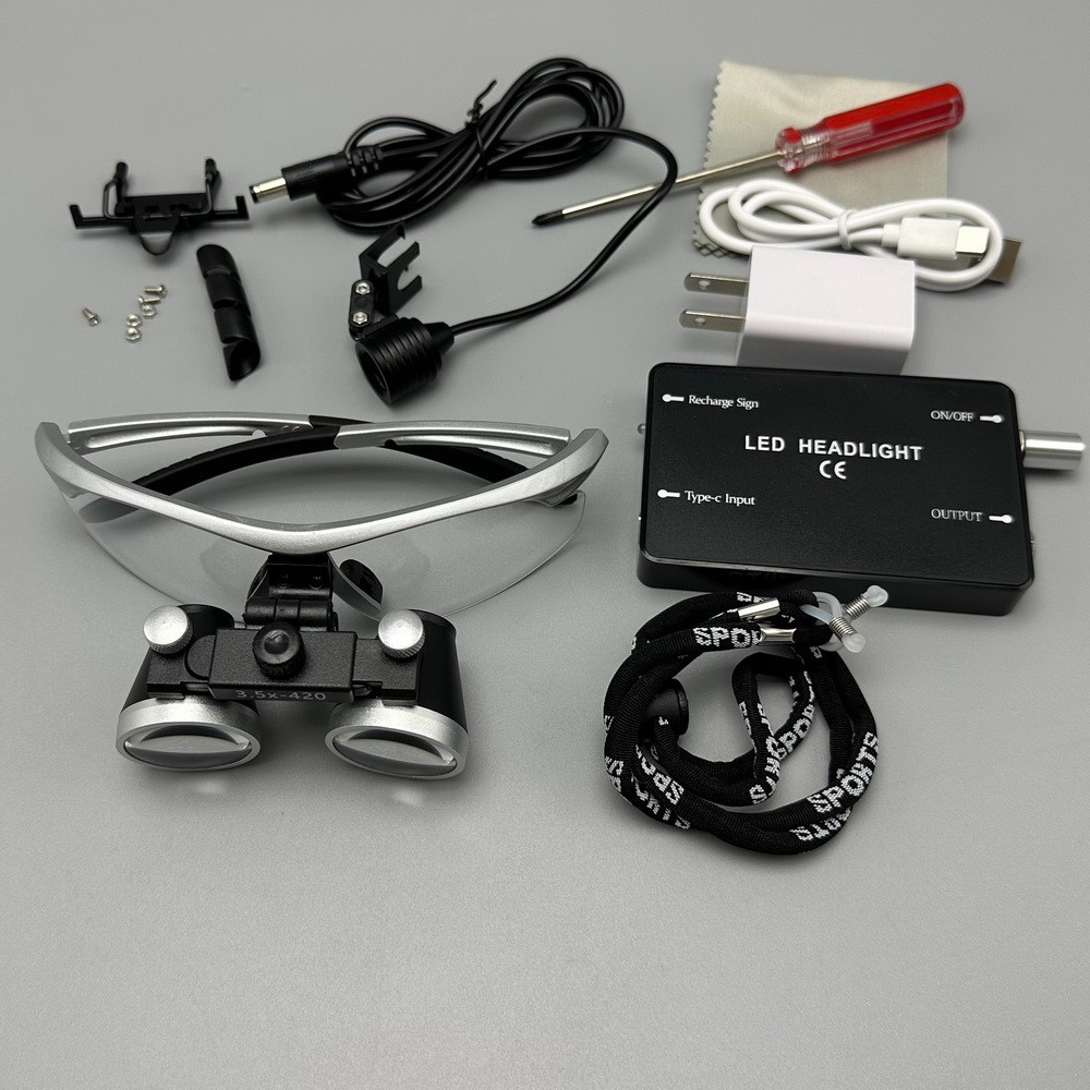 Dental 3.5X Loupe Magnifier Headlight Wireless Head Light LED 2 Batteries