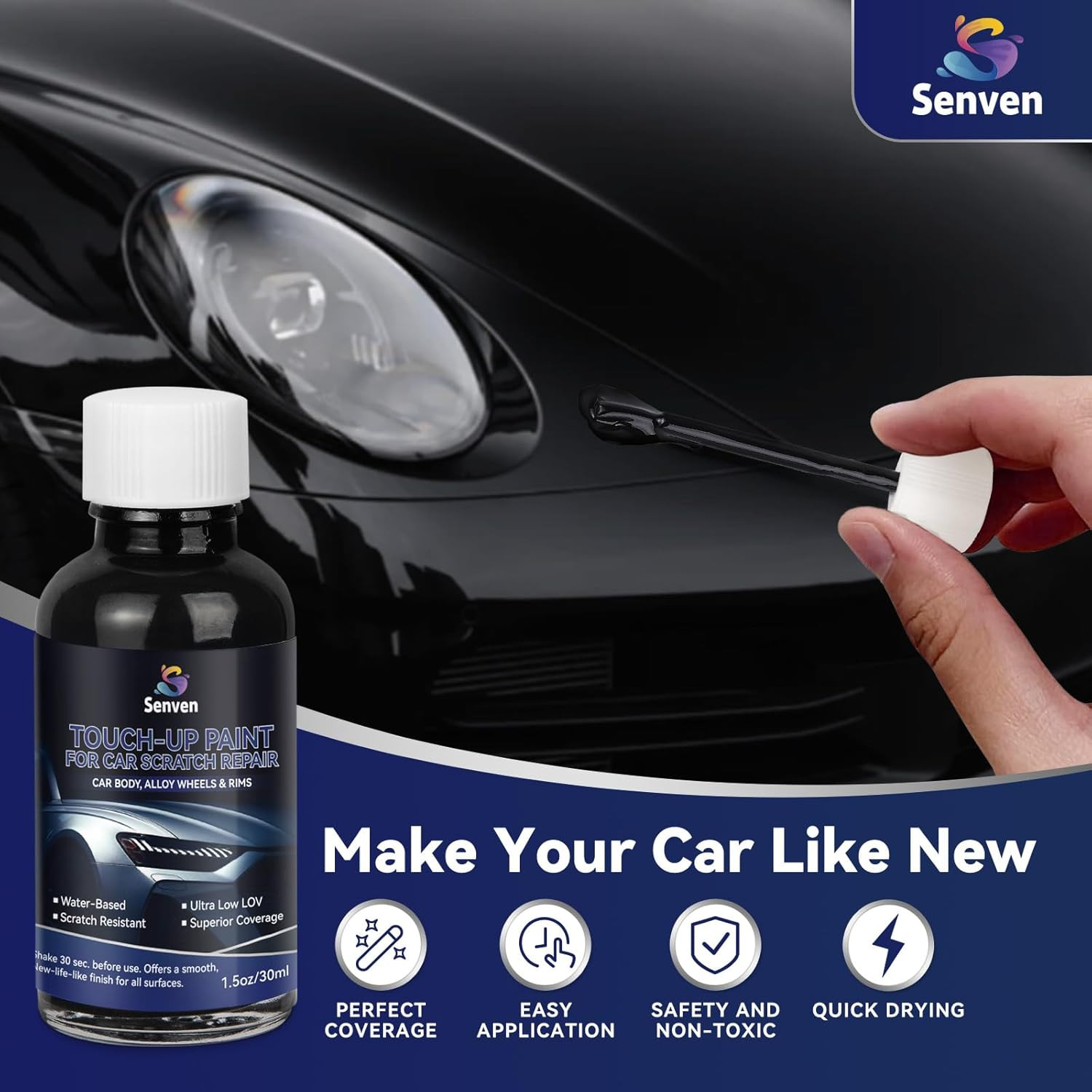High-Gloss Black Touch-Up Paint Pen for Automotive Scratch Repair, 30ML