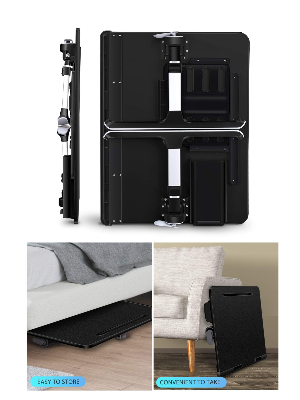 Laptop Bed Tray Desk, SAIJI X-Large Adjustable Table, 60*45CM, Black