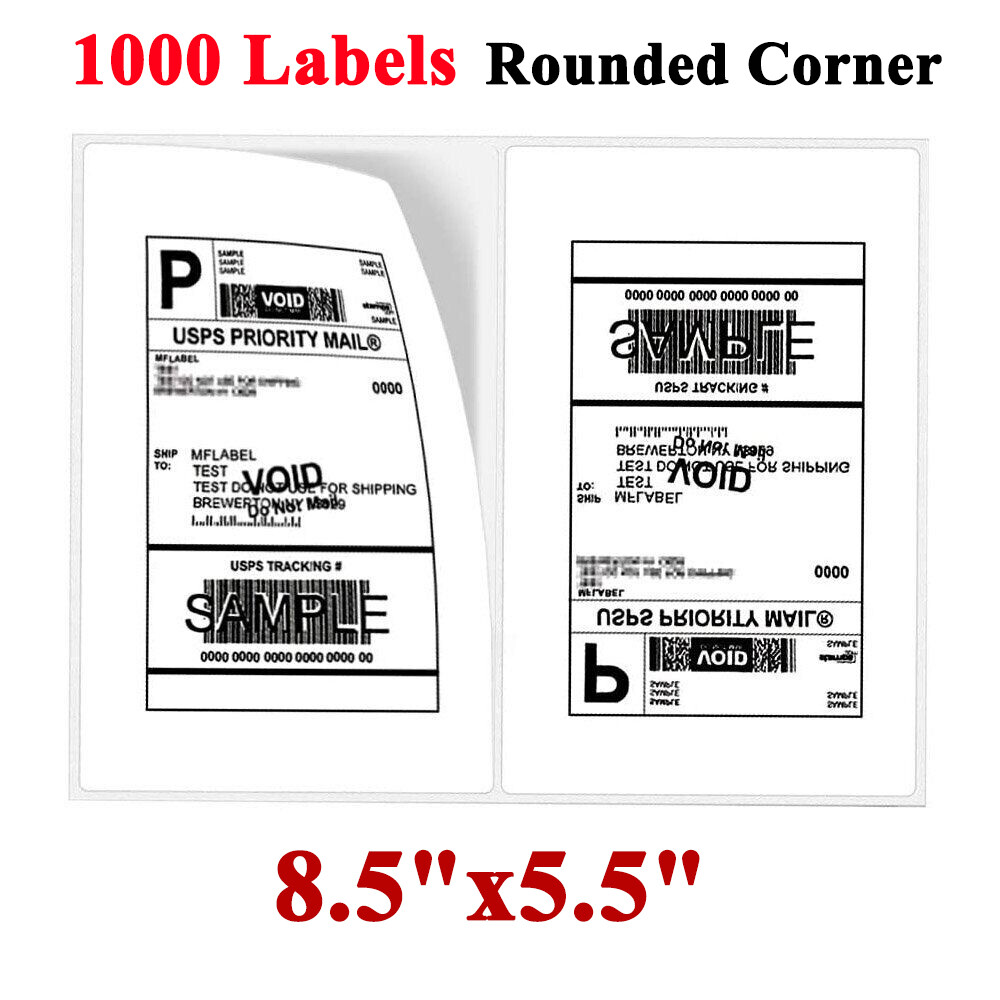 1000 Shipping Labels 8.5×5.5 Half Sheet Rounded Corner Self Adhesive 2 Per Sheet