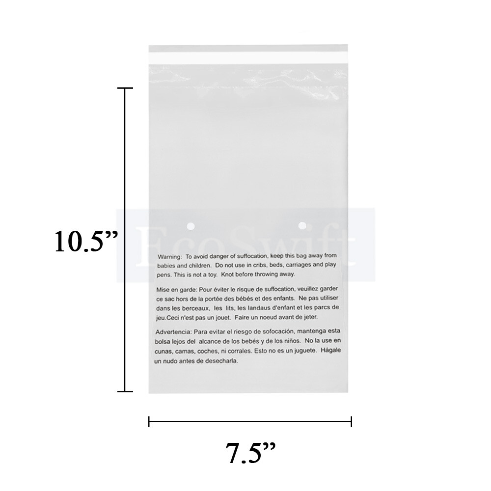 1-10000 7.5×10.5 EcoSwift Self Seal Suffocation Warning Clear Poly Bag Free Ship