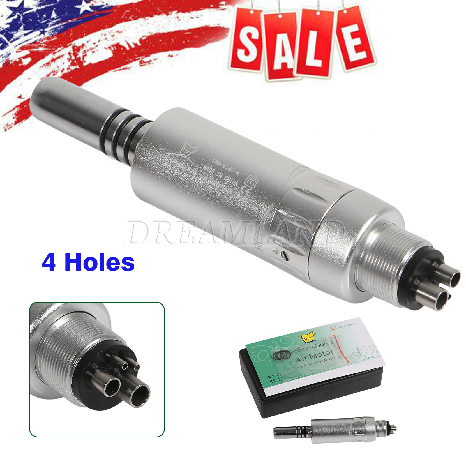 Dental E-type Air Motor Slow Low Speed Handpiece 4 Hole Inner Water Spray USA