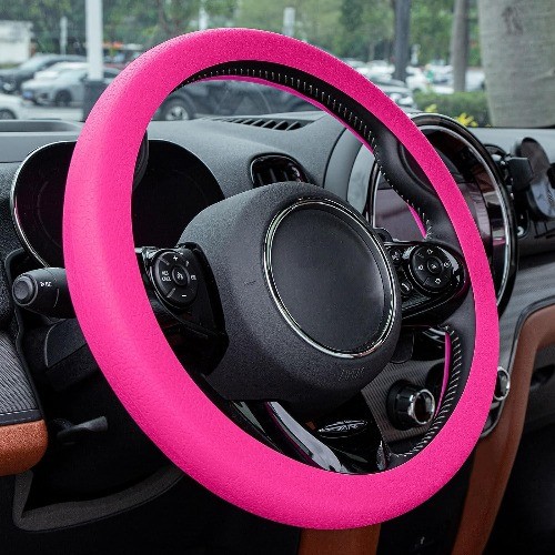 Hot Pink Car Steering Wheel Cover, Hot Pink Car Accessories Cute Soft Silicone L
