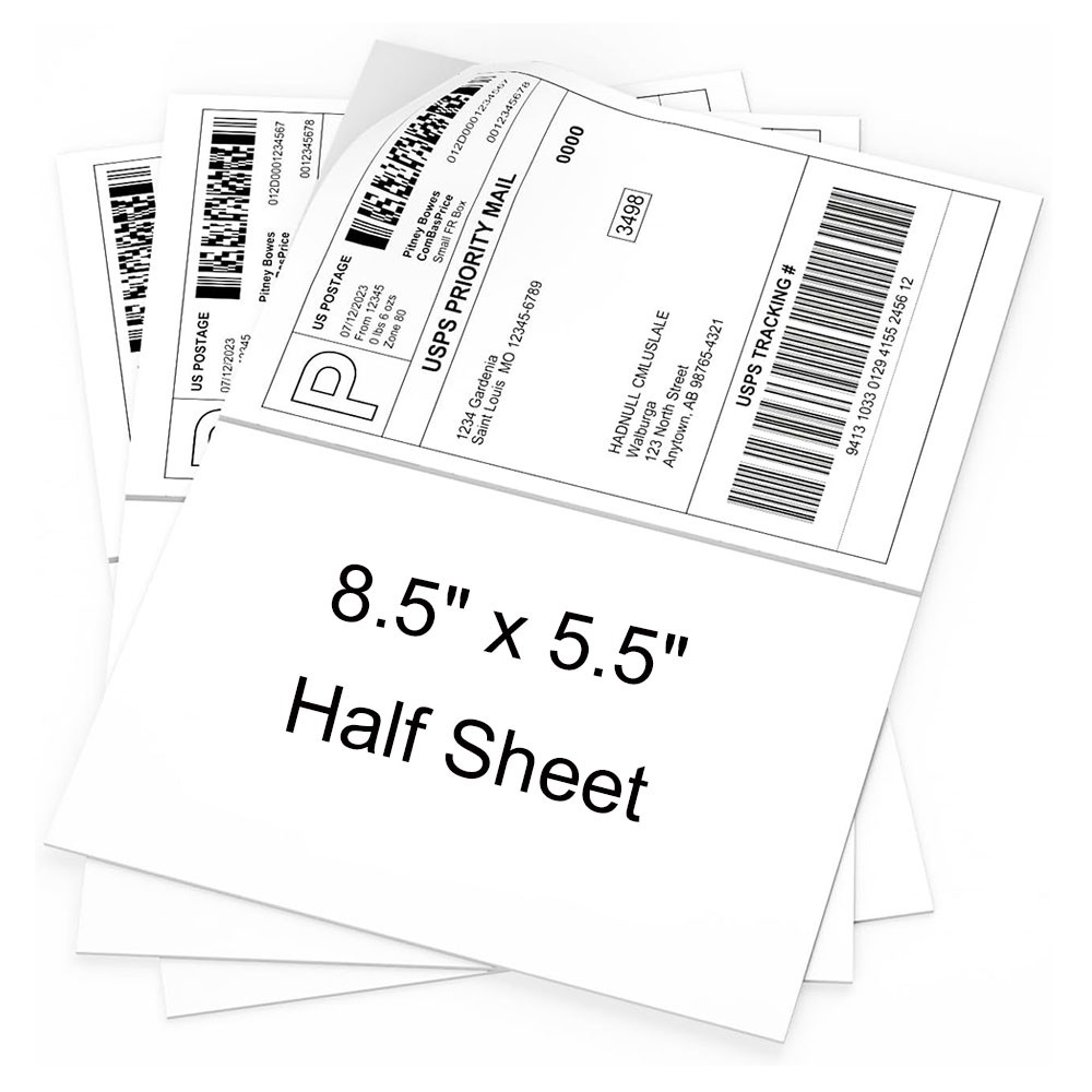 50-2000 Shipping Labels 8.5″ x 5.5″ Half Sheets Self Adhesive Blank 2 Per Sheet