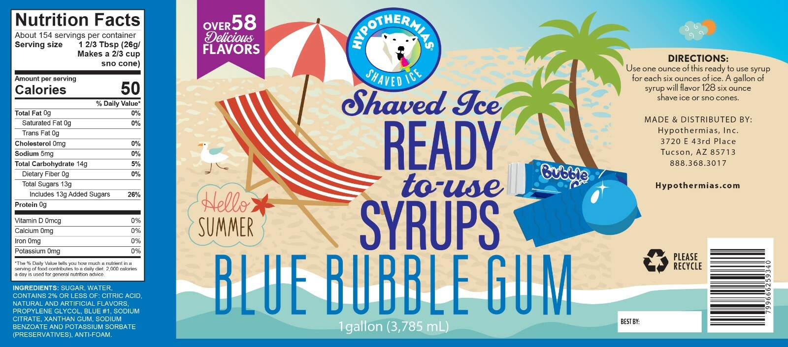 Hypothermias BLUE BUBBLE GUM Flavor Syrup 🍧 Snow Cone machine Shaved Ice Syrup