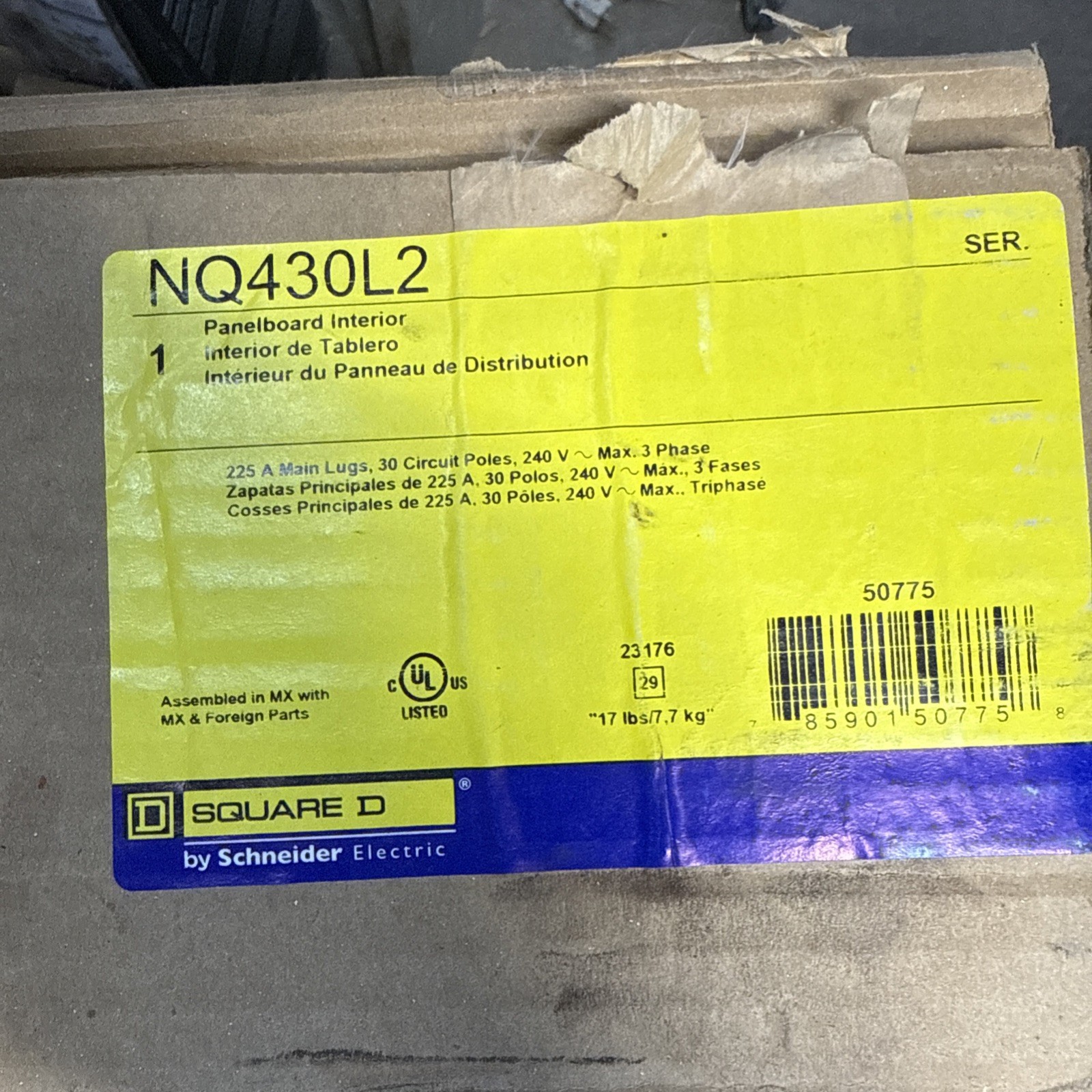 NEW Square D NQ430L2 Panelboard Interior 225 Amp 30 Circuit 240V 3-Phase