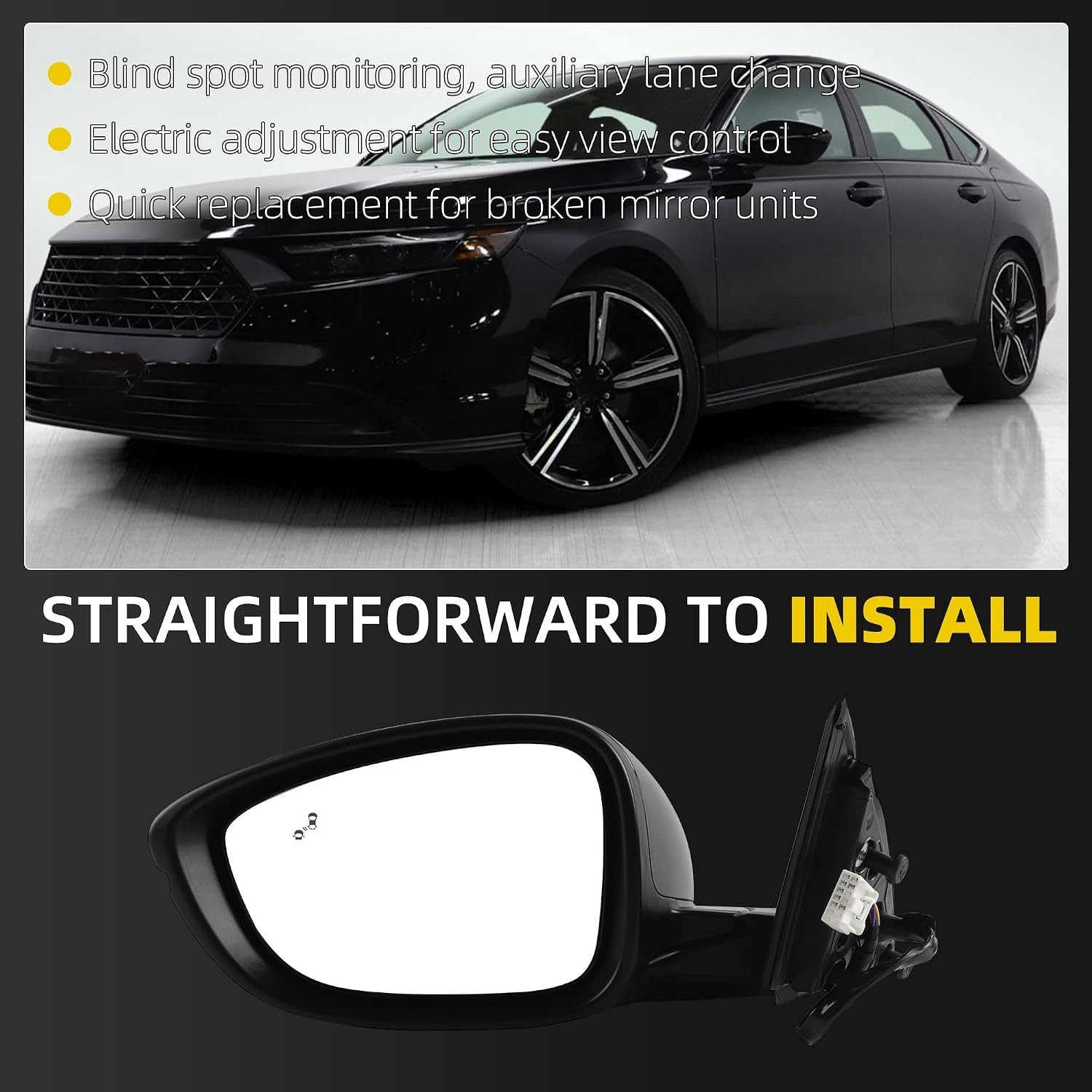 Left Driver Side Mirror 2023-2026 Honda Accord Power Glass Blind Spot Manual Fol