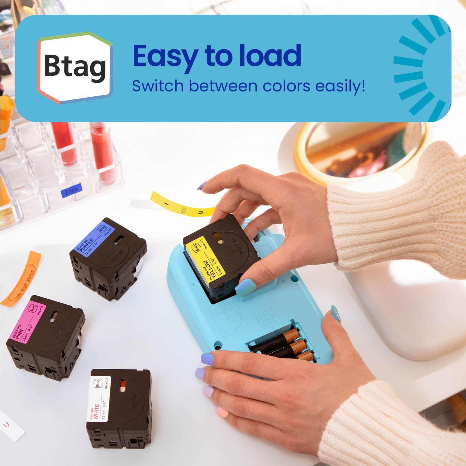Brother Genuine P-Touch Btag BTAG233 Blue on Pack of 1, Print White