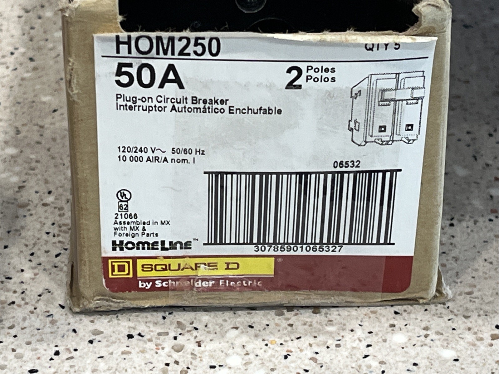 Square D HOM250 (5 PACK) 50A 2P 120/240V (5) NEW Circuit Breakers *US SELLER*