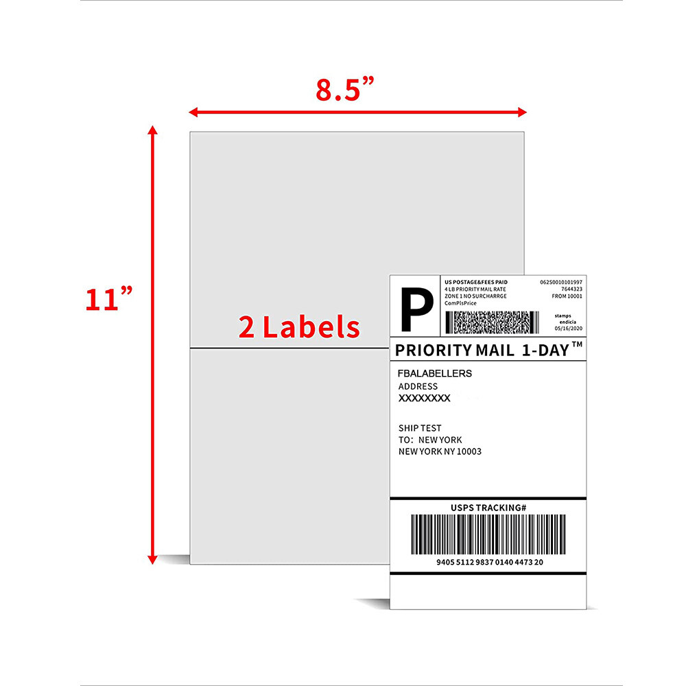 200 Half Sheet Shipping Labels 8.5×5.5 Self Adhesive Label 2 Per Sheet UPS