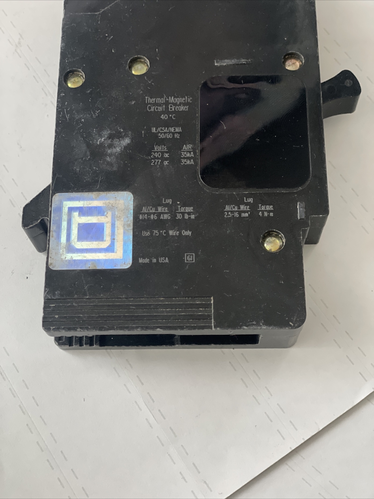 Square D EGB14020 20A, 1P, 277V Bolt-on Circuit Breaker 35kA@277V