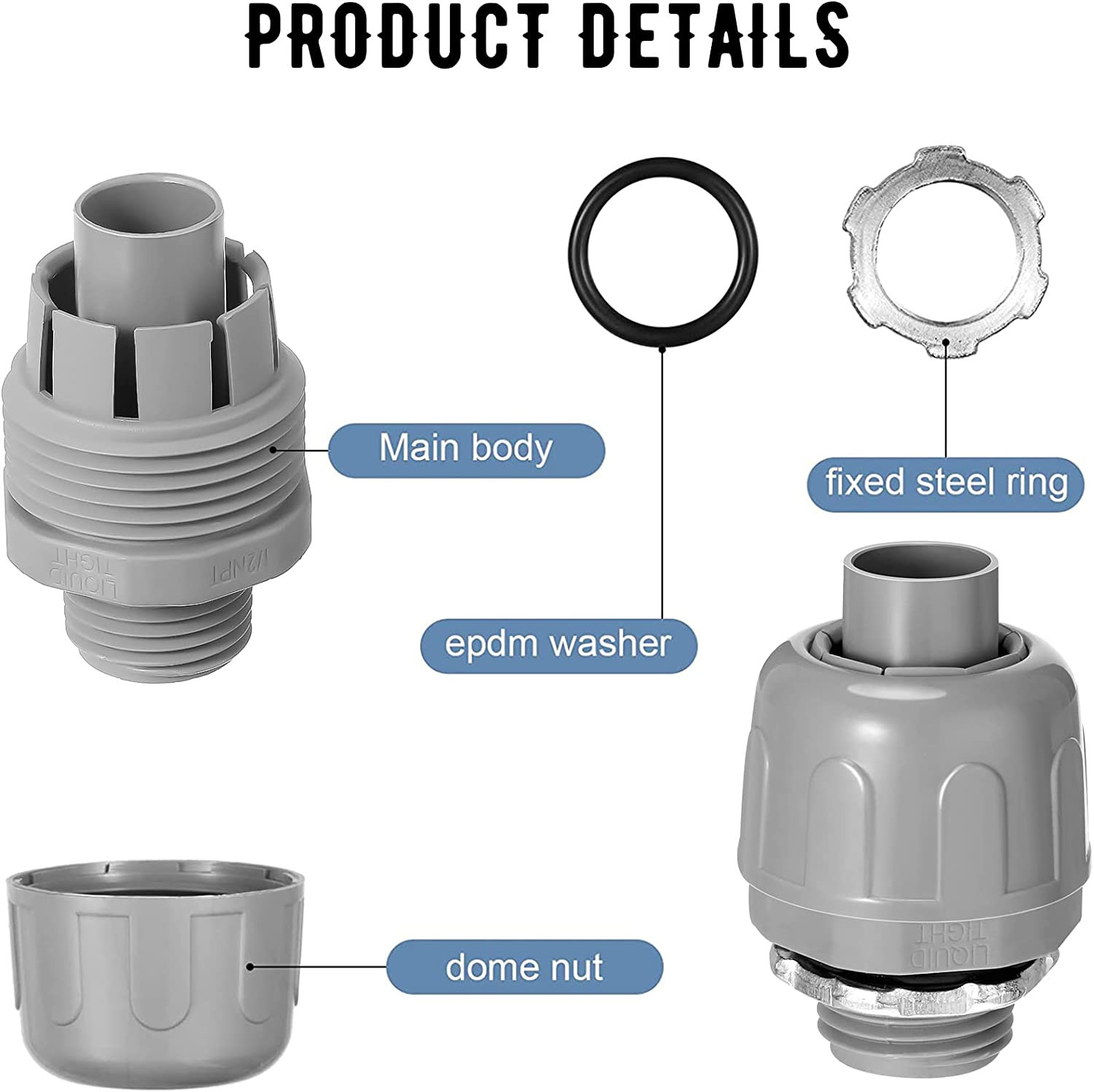 1/2 Inch Liquid Tight Connector PVC Electrical Conduit Fittings Straight
