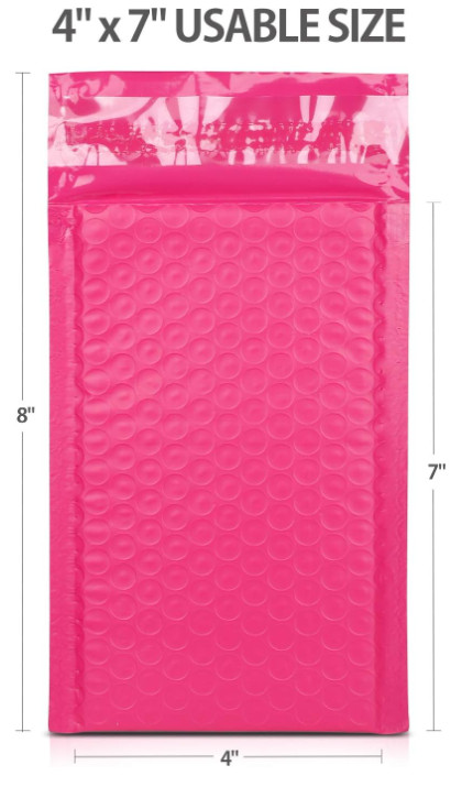 100 Hot Pink 4×7 Poly Bubble Mailer Padded Envelope Shipping Bag #000 – Sealed