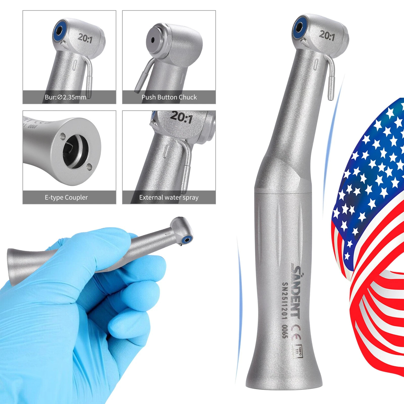 NSK Type SG20 Dental 20:1 Reduction Implant Contra Angle Surgical Handpiece Push