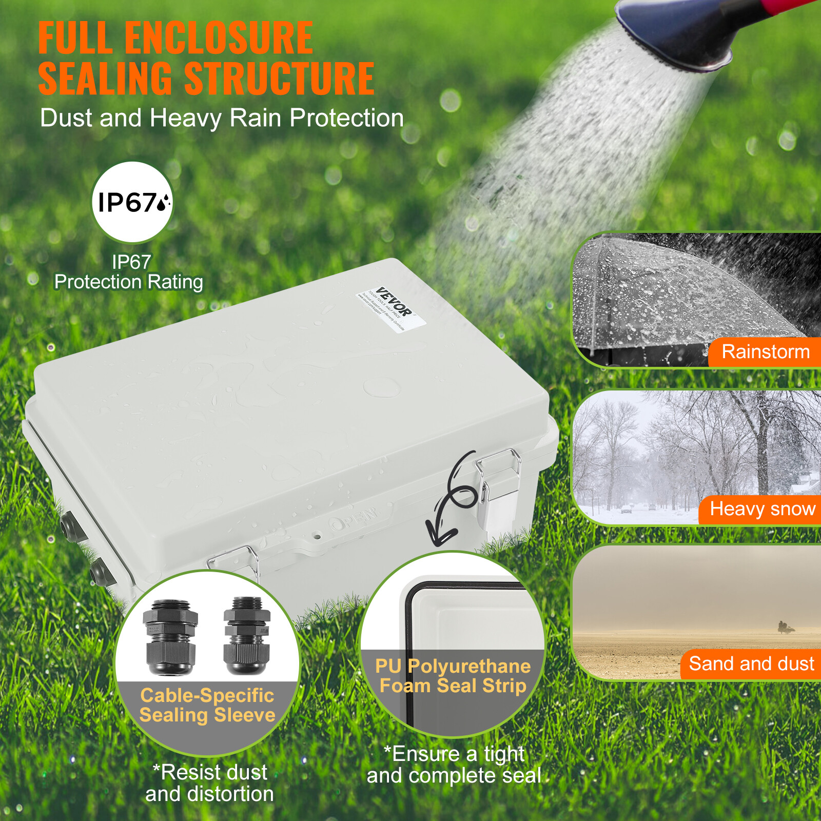 VEVOR Outdoor Junction Box 11.81×7.87×7.08 in ABS Plastic Electrical Enclosure