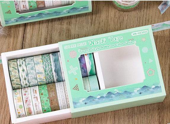Forest style watercolor series hand account tape set, 20 roll box set